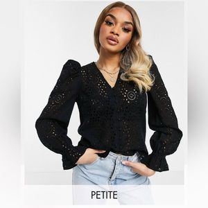 Vero Moda Petite button through broderie blouse in black